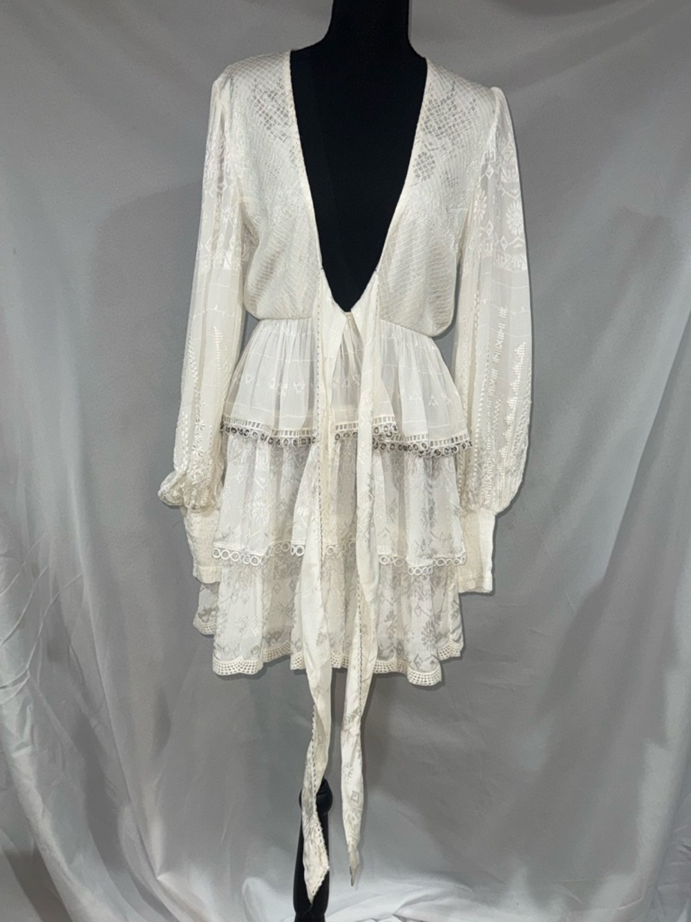 HEMANT & NANDITA Ivory White Lace Mini Dress - Picture 5 of 16